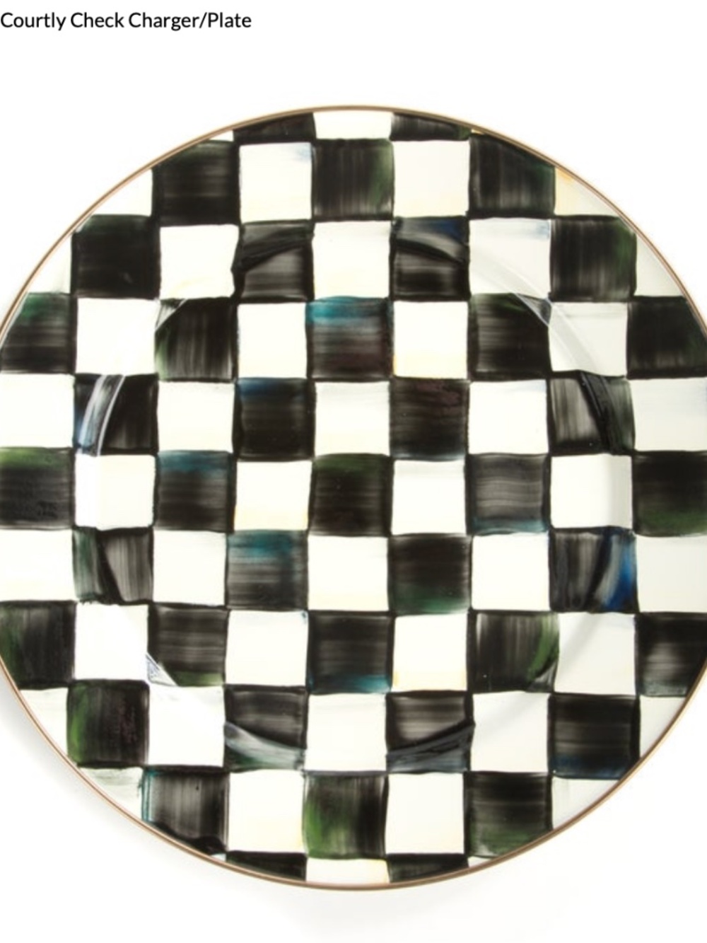 MacKenzie Childs Courtly Check Enamel Charger Plate 12" Used as Display Only